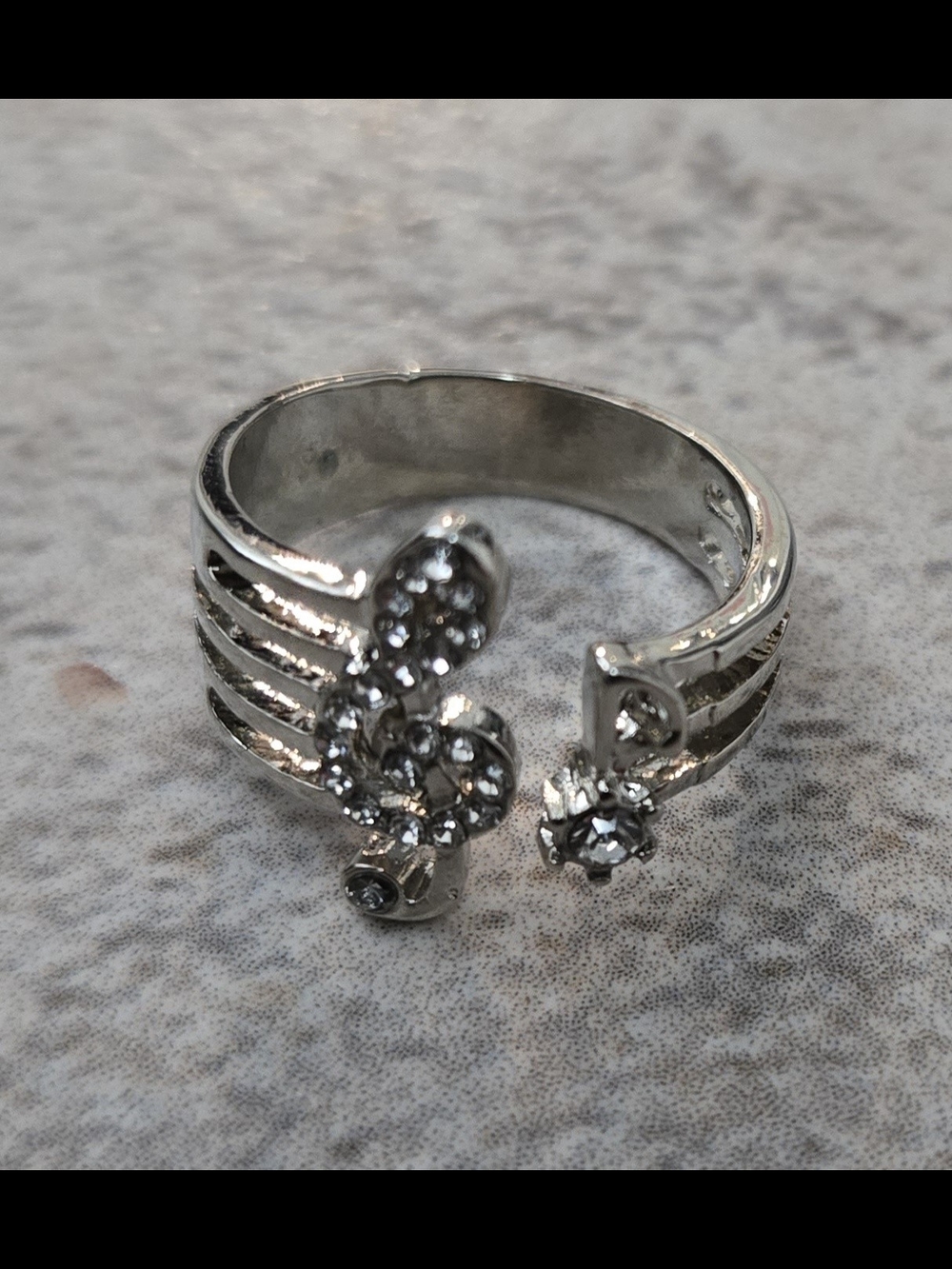 Silver-tone Musical Note Crystal Open Ring
